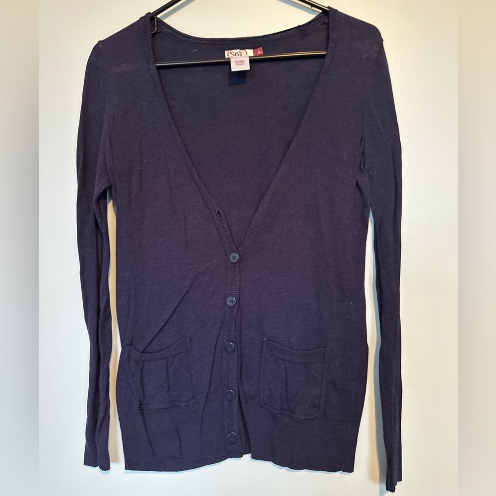 Sonoma Blue Cardigan Sweater V-Neck Fine Knit